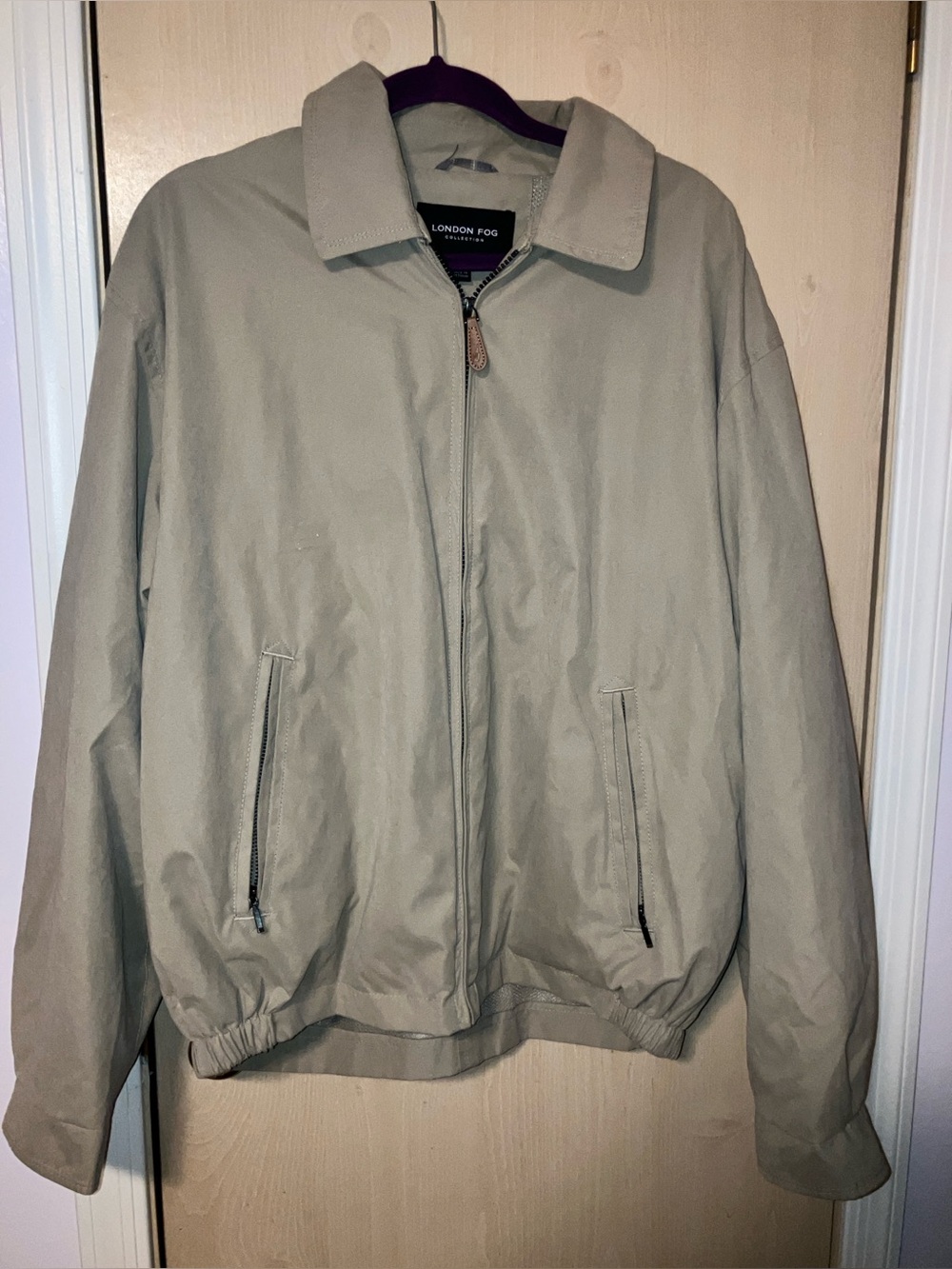 London Fog Men's Light Taupe Zip-Front Lightweight Jacket, Large